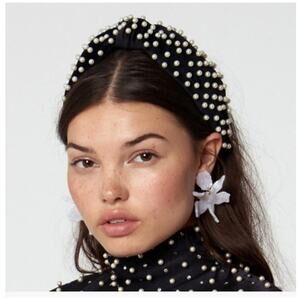 NEW Lele Sadoughi Imitation Pearl Headband Women's Black One Size